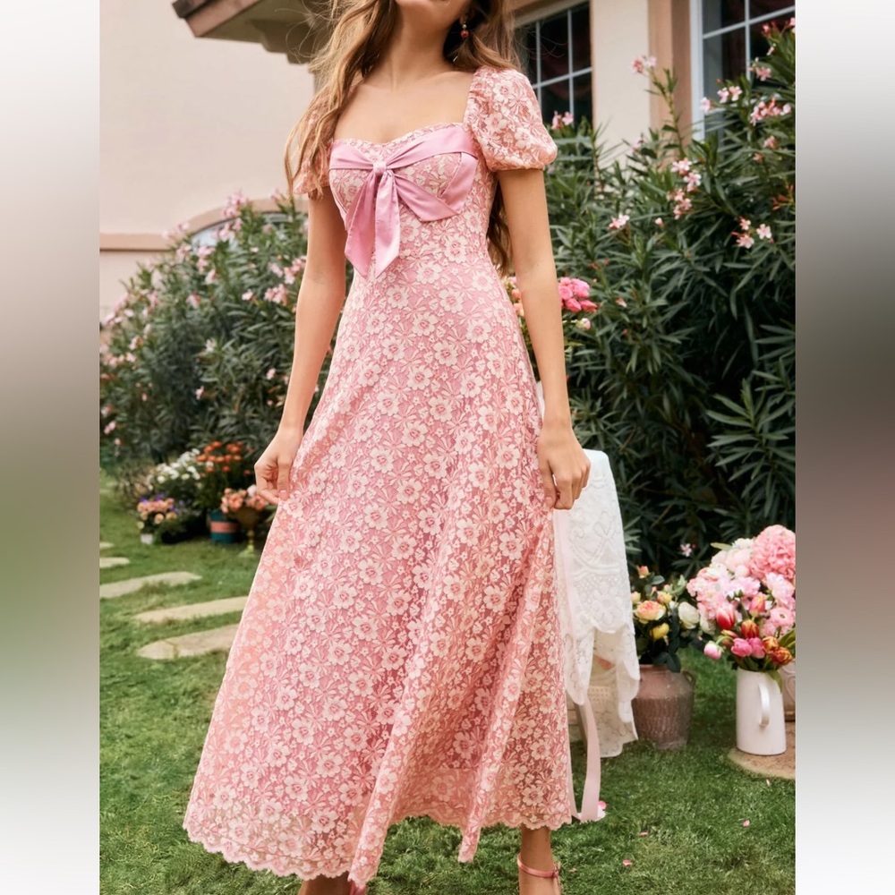 Lait Collection Jayden Pink Lace Floral Maxi Dress Size XS